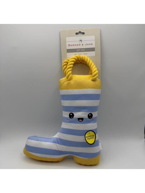 Other - Barker & Jane Blue and White Striped Boot Plush Dog Toy With Squeaker Rope
